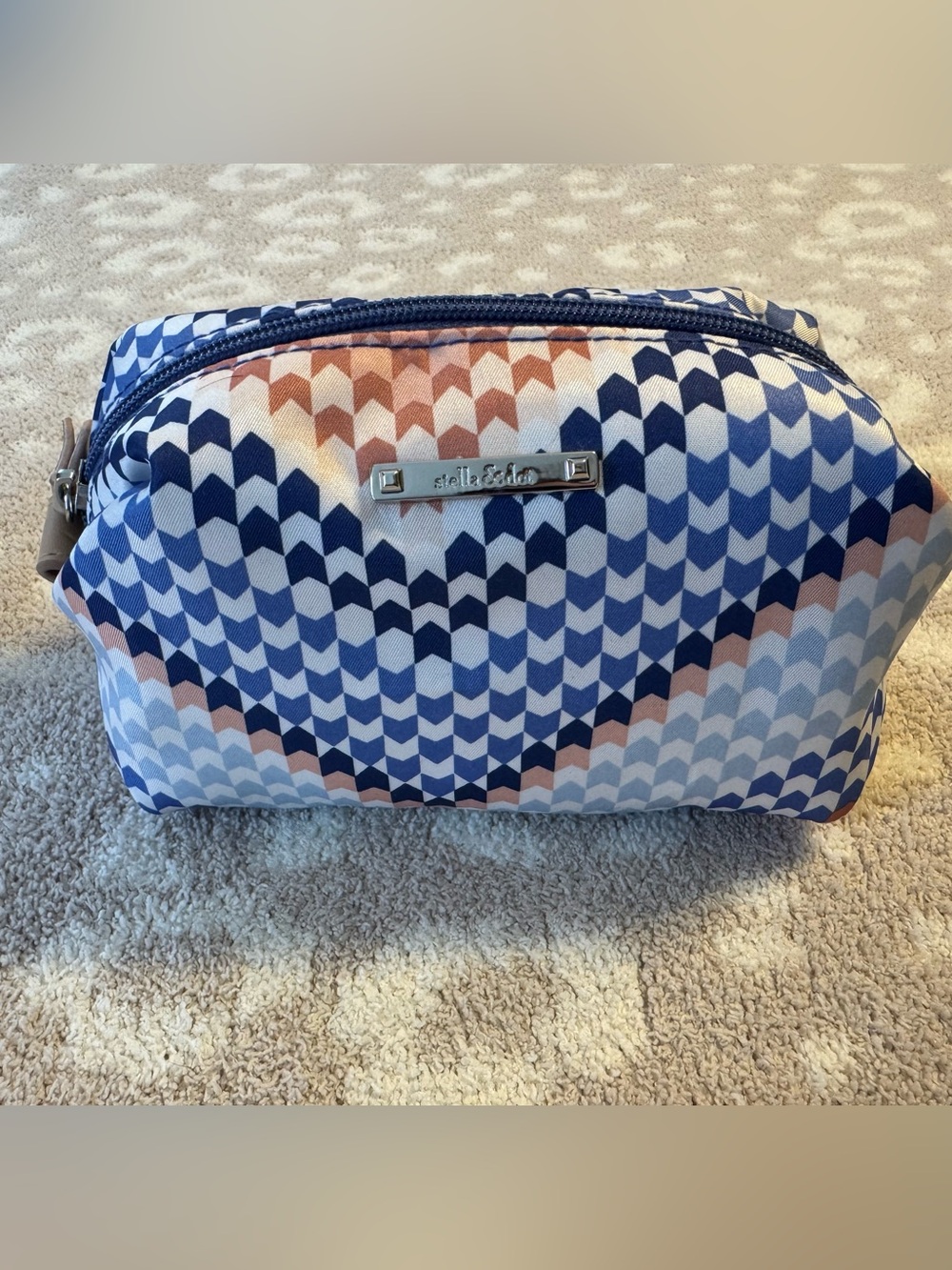 Stella & Dot Navy and Blush Chevron Cosmetic Pouch
